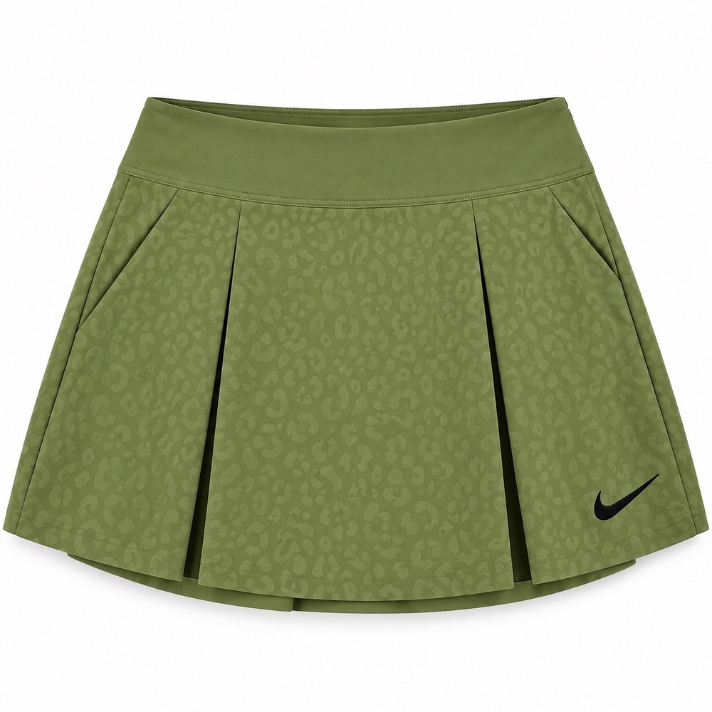 Nike Court Dri-FIT Victory Tennis Skort Olive Green Leopard Print Pleated Large